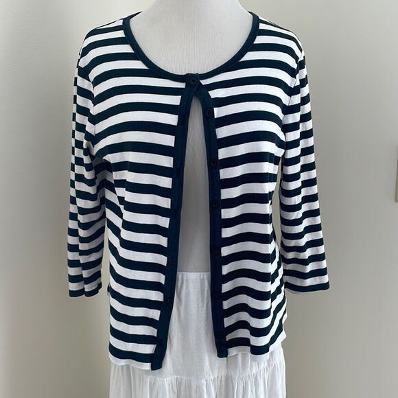 Rafaella Tops - Blue/white striped 3/4 sleeve button down shirt by Rafaela women’s large